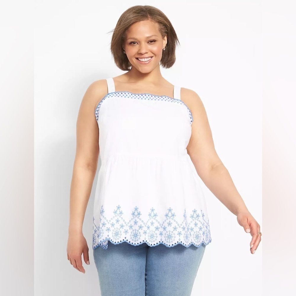 Lane Bryant Classic Square Neck Peplum Eyelet Tank
